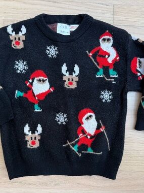 Zara Toddler Black Holiday Santa & Reindeer Sweater